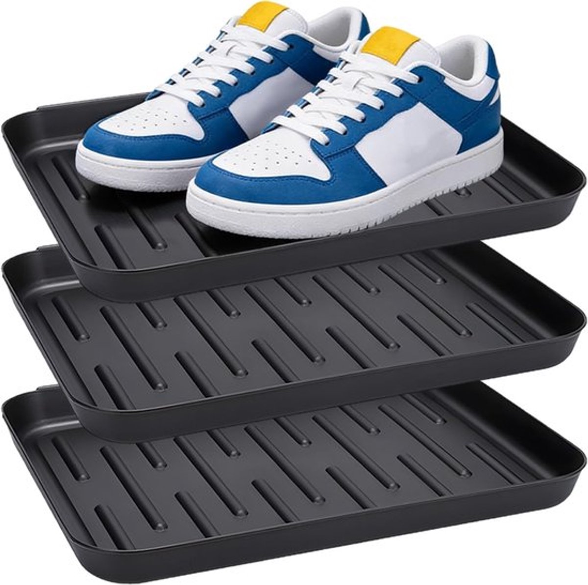 Robuuste plastic schoenendroger set voor hal, entree en badkamer, eenvoudig schoon te maken, ruimtebesparend, ideaal voor gezinnen, zwart en duurzaam