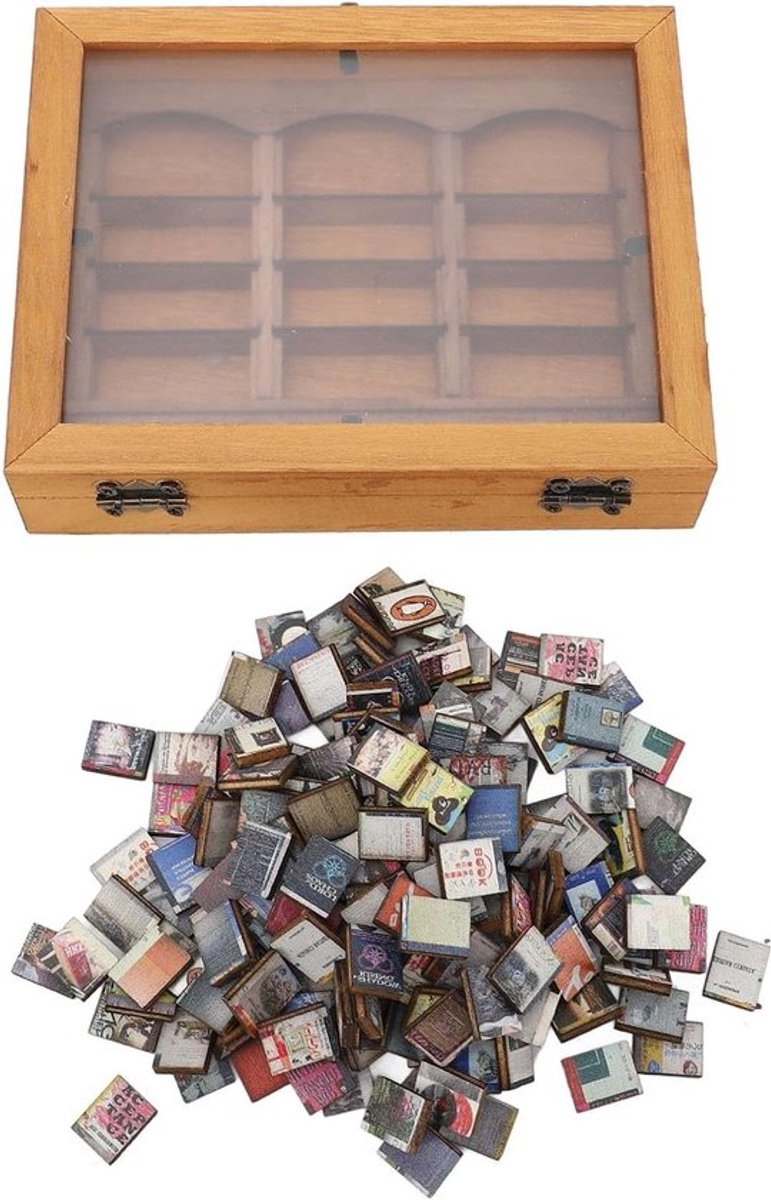 Unieke mini-boekenkast van massief hout, decoratieve display voor bureau en woonkamer, handgemaakte stressverlichter met vouwboeken