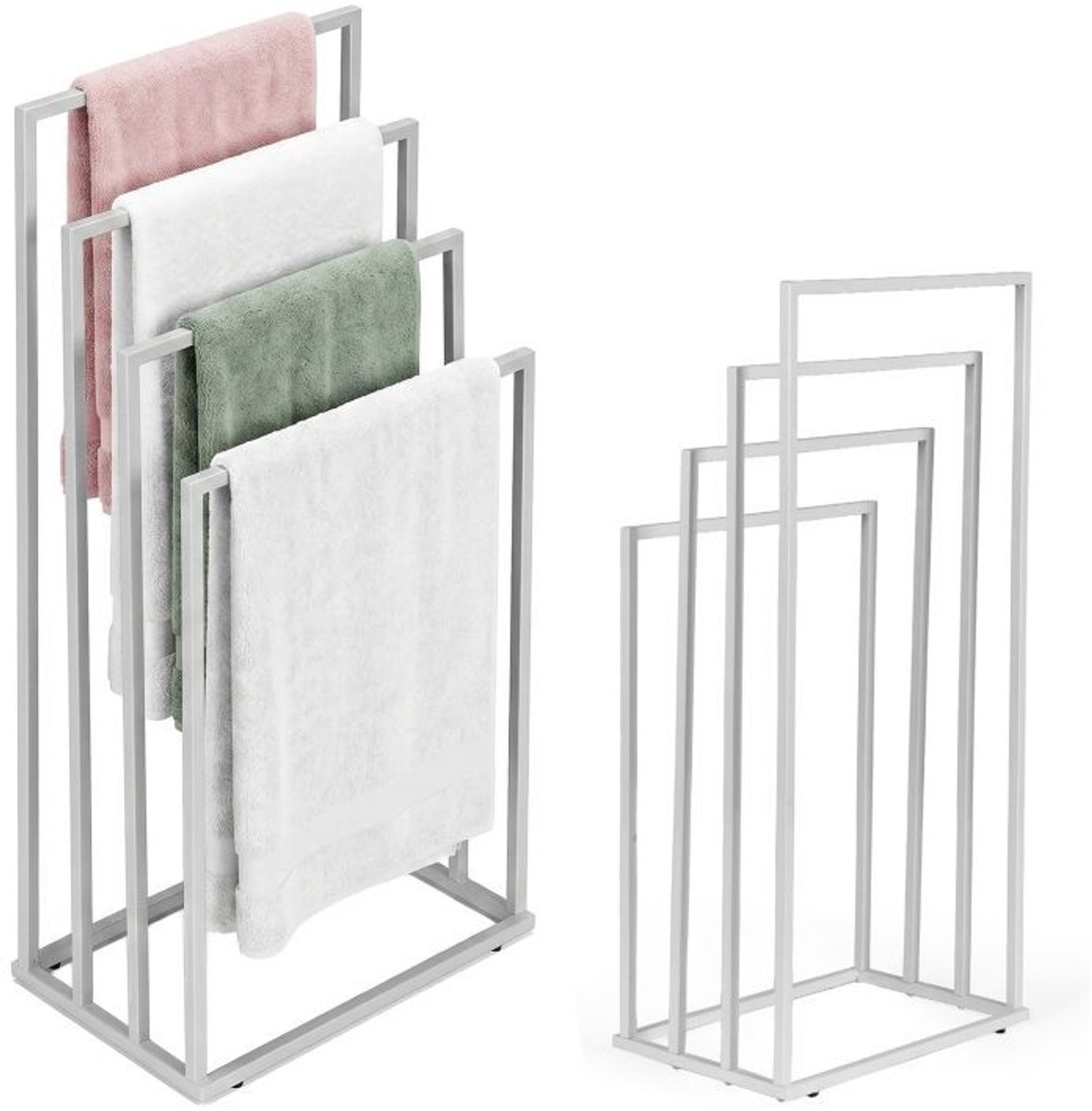 Kenz® - Handdoekenrek - 4 Armen - Wit - Vrijstaand - 29 x 45 x 94 cm - Badkamer - Zonder Boren - Handdoekenstandaard - Handdoekhouder