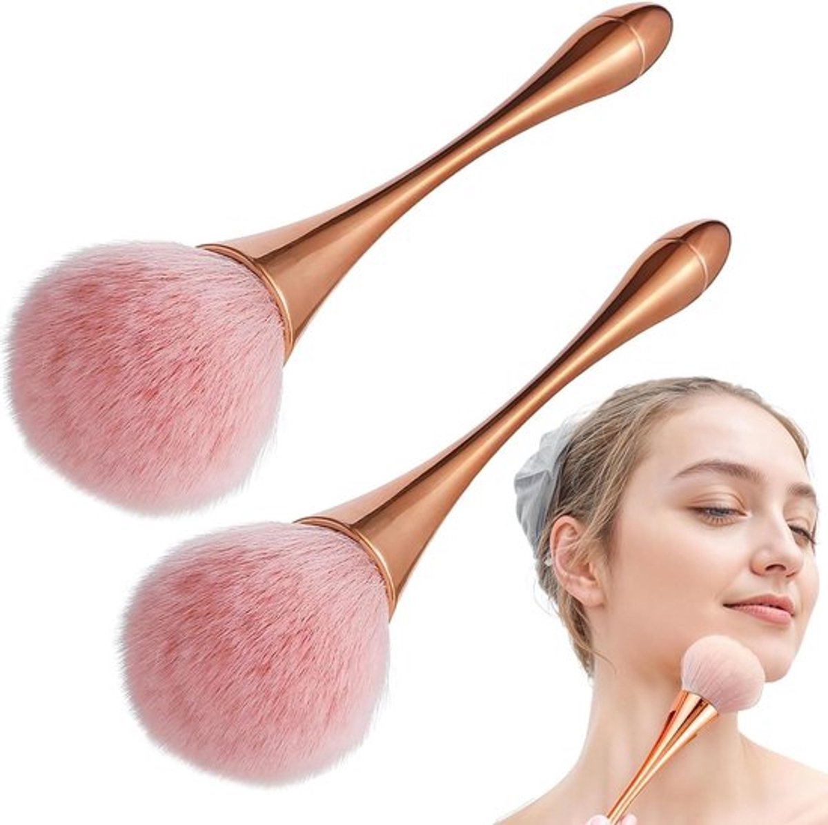 Grote Poederkwast voor Gezichtsmake-up, Ideaal voor Blusher en Dagelijkse Make-up, Roze Goud Afwerking