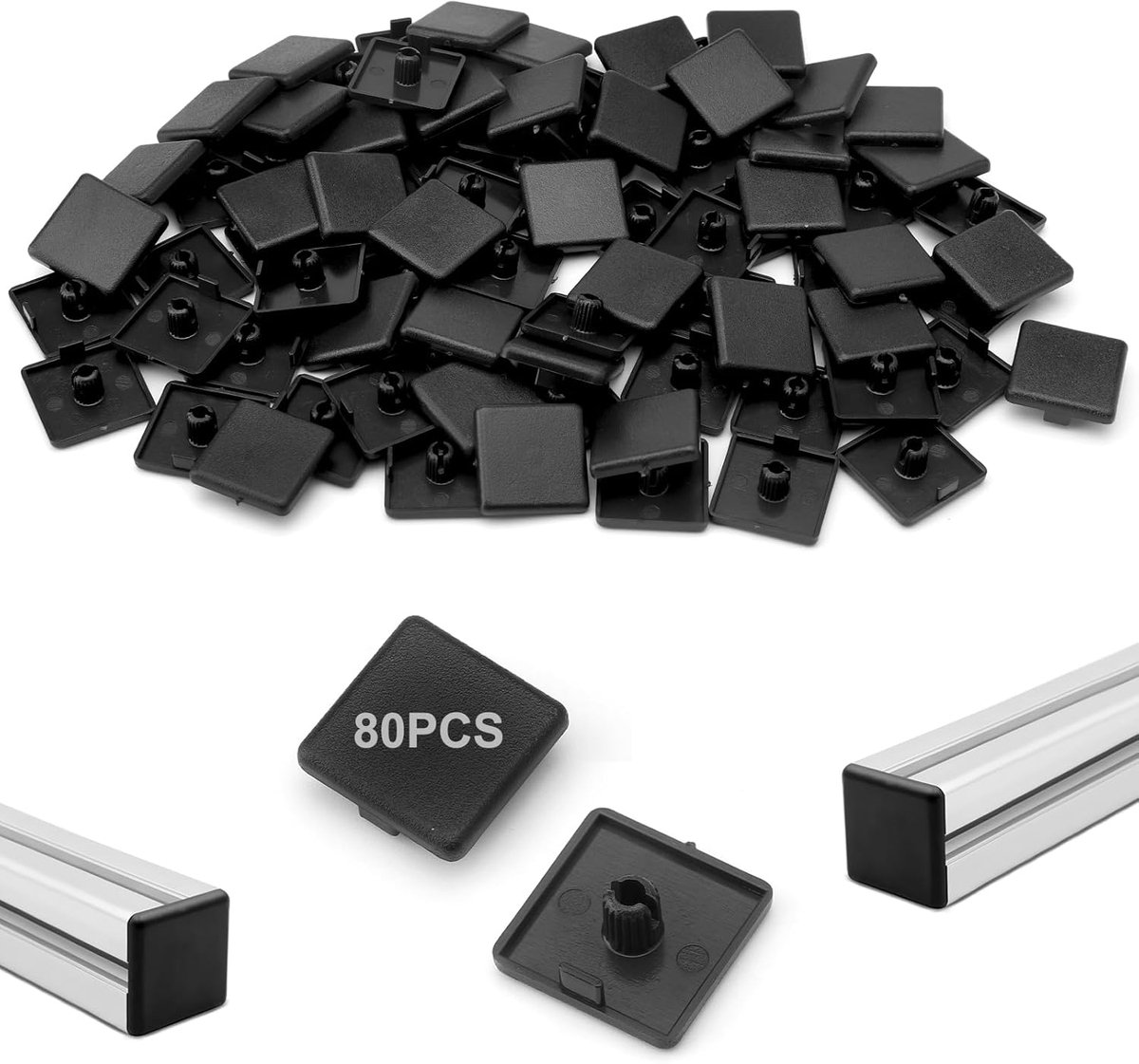 SnelShoppen - 80 Stuks Zwarte Eindkappen voor Aluminium Profiel 20 x 20 mm, Professionele Kunststof Cover Caps voor Randbescherming, Hoogwaardige Mate