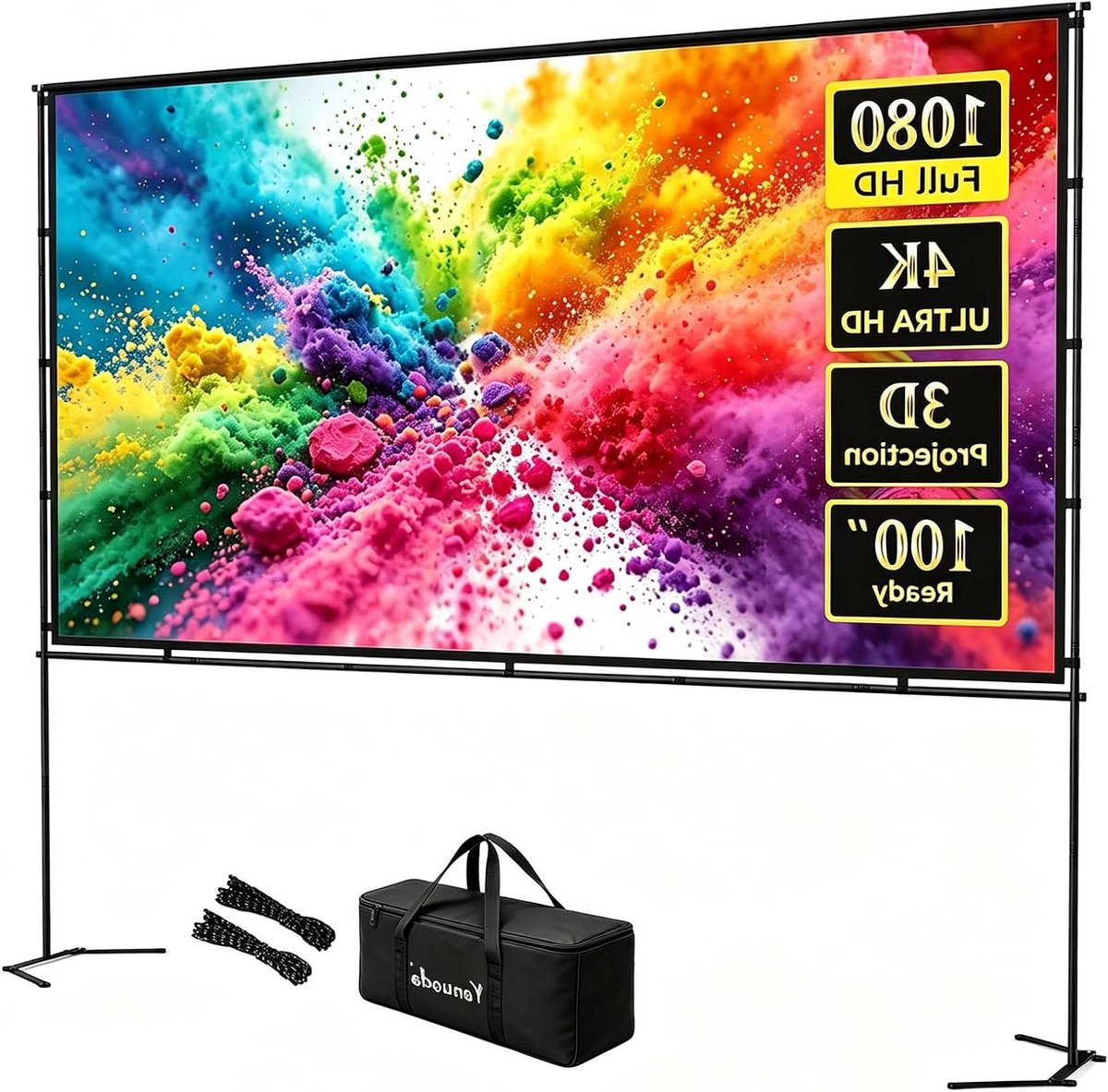 Projectiescherm met Voet - Draagbaar Scherm - Filmavond Thuis - Snel Opzetten - 100 inch - Wit