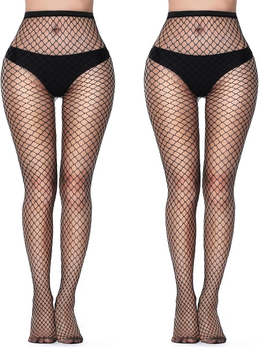 Zwarte Hoge Taille Visnet Panty Set voor Dames - Sexy Elastische Fishnet Kousen voor Mode en Comfort