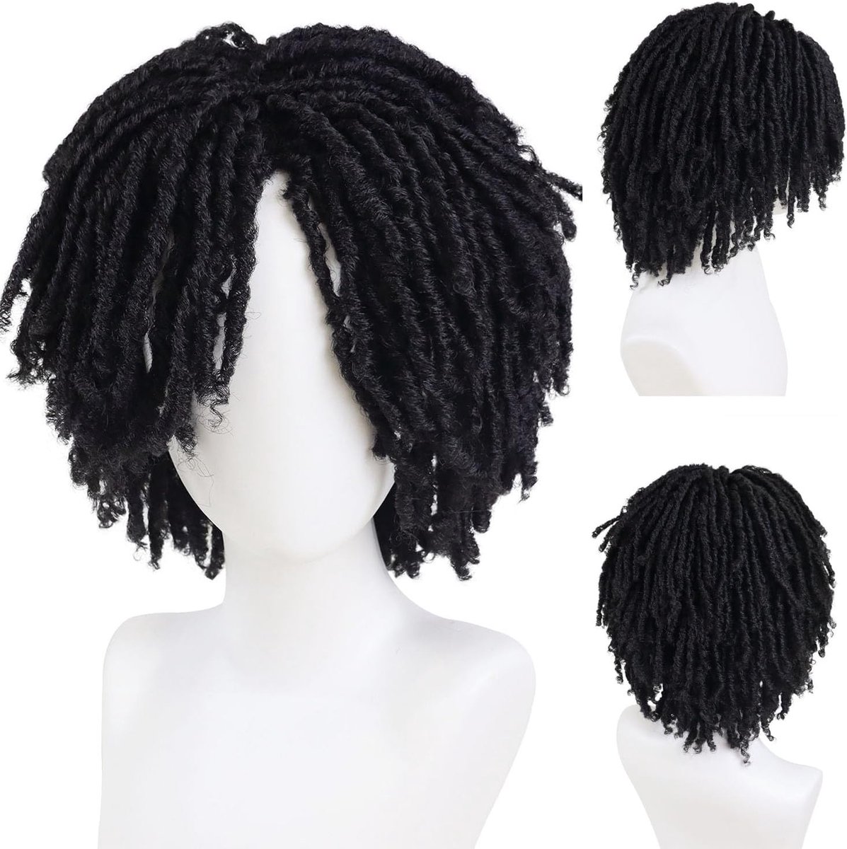SnelShoppen - Dreadlock Perucque voor Mannen | Zwarte Curly Rasta Haarstuk met Realistische Twist | Perfect voor Feest, Themafeest en Dagelijks Gebrui