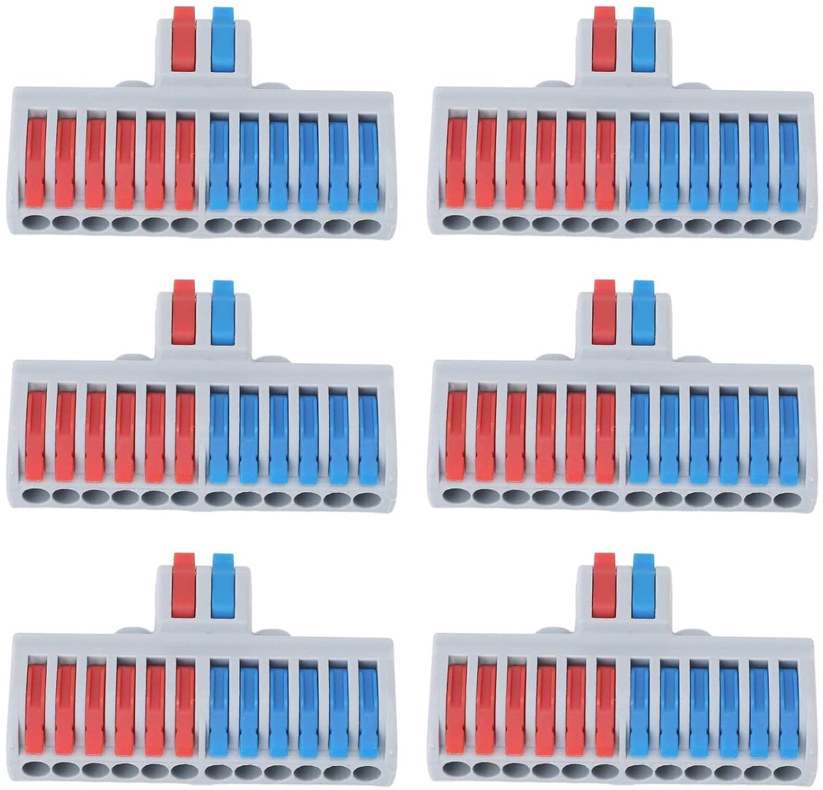 SnelShoppen - DIN Rail Klemmenblokken 6-Pack 2-in-12 Uitgangsverbinding Koppeling met Afneembare Clip Snelle Aansluiting voor Draad Aansluitingen voor