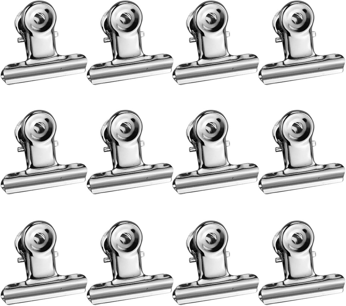 SnelShoppen - 12 Stuks Paperclips, RVS Bulldog Clips, Mini Foto Clips voor Thuis, School, Kantoor, Creatief Gebruik, Zilver, 38mm