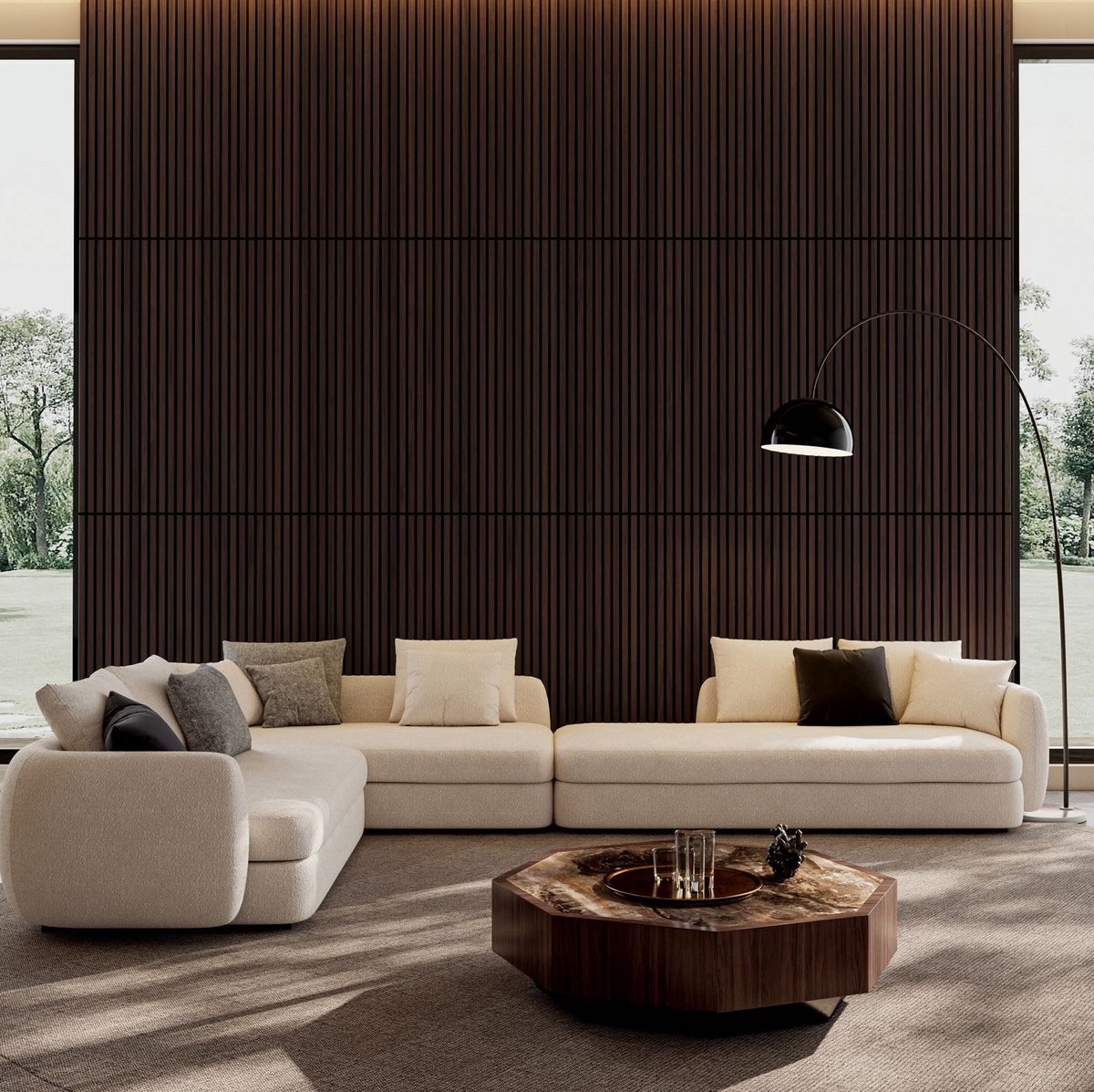REDOM - Wandpaneel - Akoestisch houten lattenwandpaneel - 3D latstructuur - Geluidsabsorberend en decoratief - Voor binnen - MDF en polyestervezel - Walnoot - 4-delige set - 115 x 60 cm