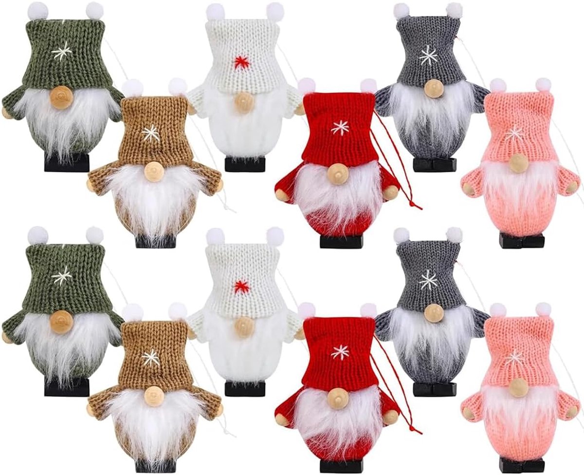 SnelShoppen - Set van 12 Kerst Hangdecoraties Gnome, Handgemaakte Pluche Kerstboom Ornamenten voor Feestdagen, Klein en Kleurig, Perfect voor Kerst en