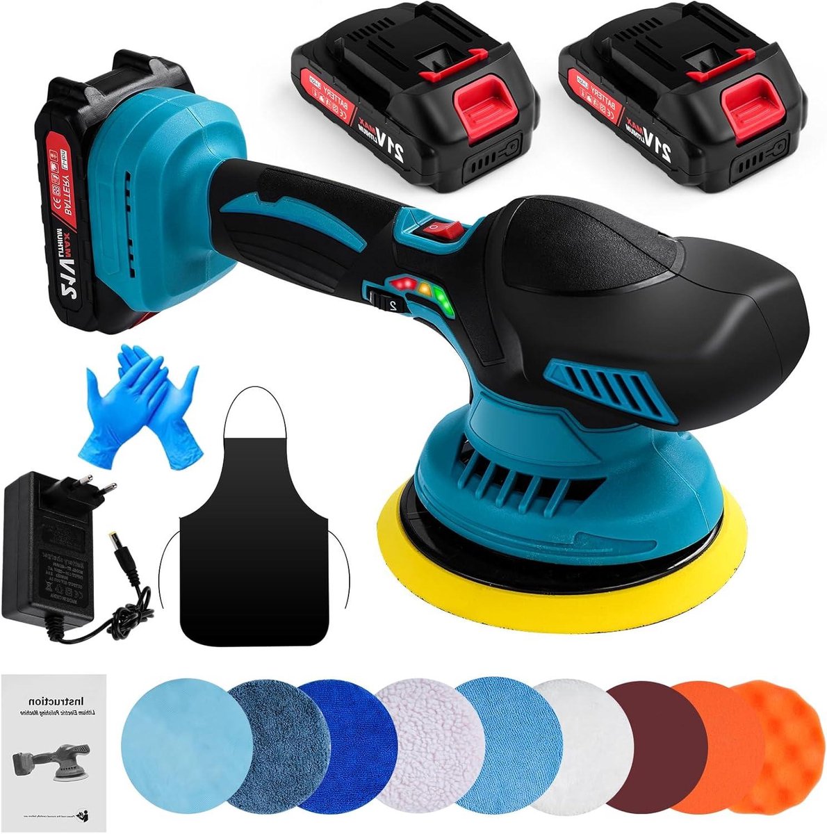 Accu Polijstmachine - Boormachine Set - Auto Detailen - 6 Snelheden Instelbaar - 145 mm Schijfdiameter - Zwart