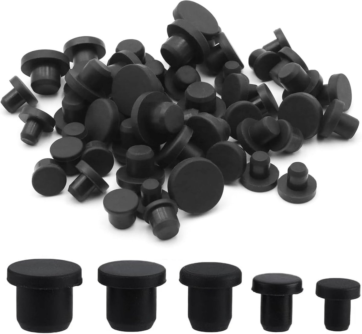 SnelShoppen - 50 Stuks Zwarte Siliconen Rubber Stoppen Rond Waterproof Voor Knoppen Flexibel Zacht Voor Gat Binnen Diameter 4-9.5 mm - Ideaal Voor Tui