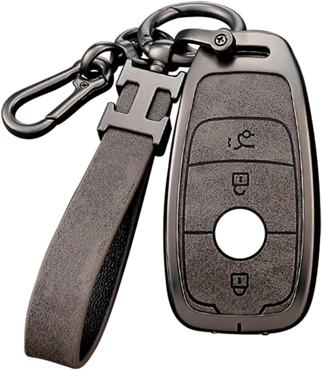 SnelShoppen - Grijze Autosleutel Beschermhoes voor Mercedes Benz A C E G S CLS Klasse AMG GLK GLA GLC GLE GLS GT SL SLC SLS SLK 3 Knoppen Sleutelring
