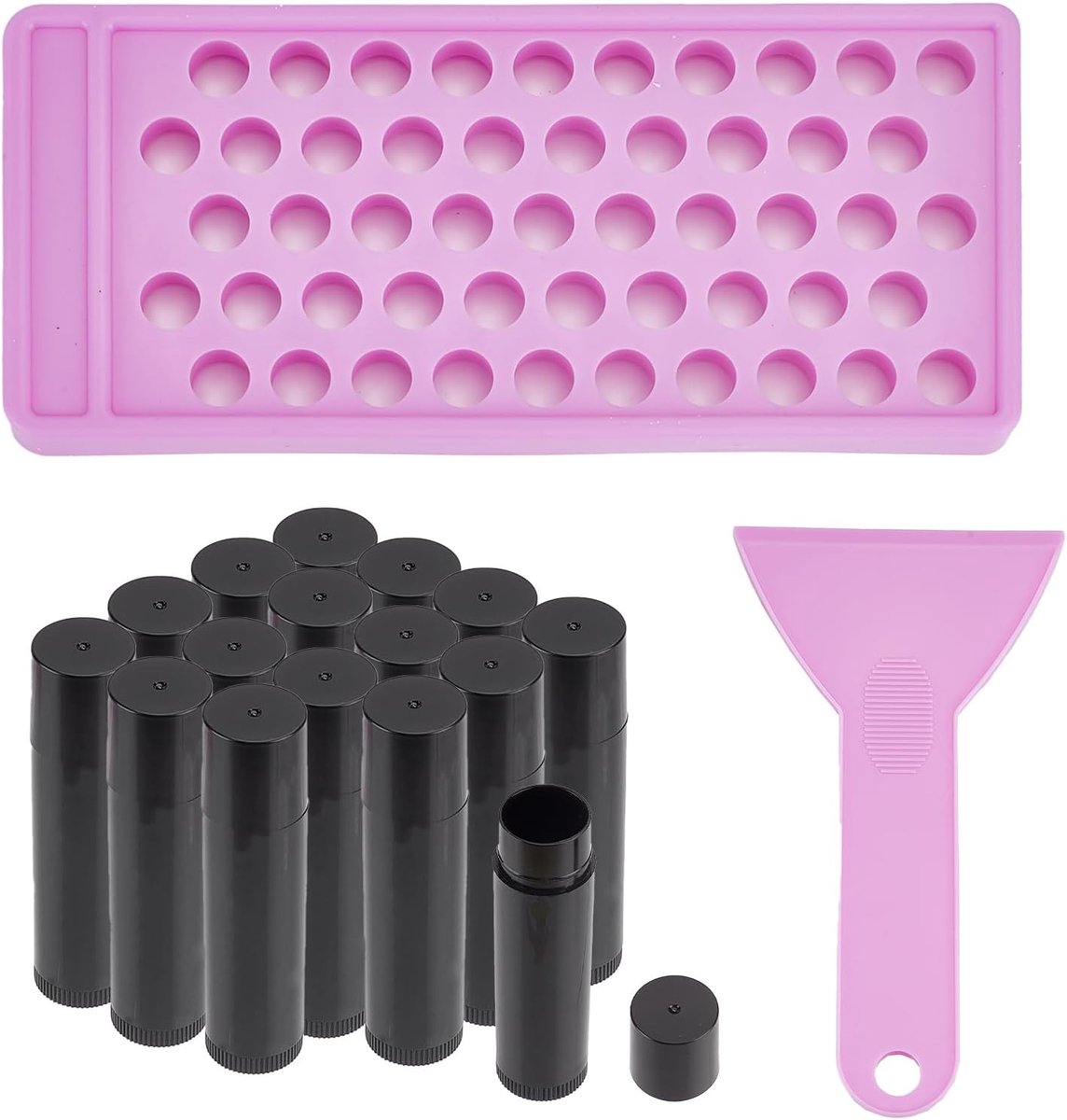 SnelShoppen - 15 stuks 5g Lege Papieren Lipbalsem Tubes met Vultray en Spatel Set, Ronde Plastic Herbruikbare Push Up Lippenbalsem Verpakkingen, Zwart