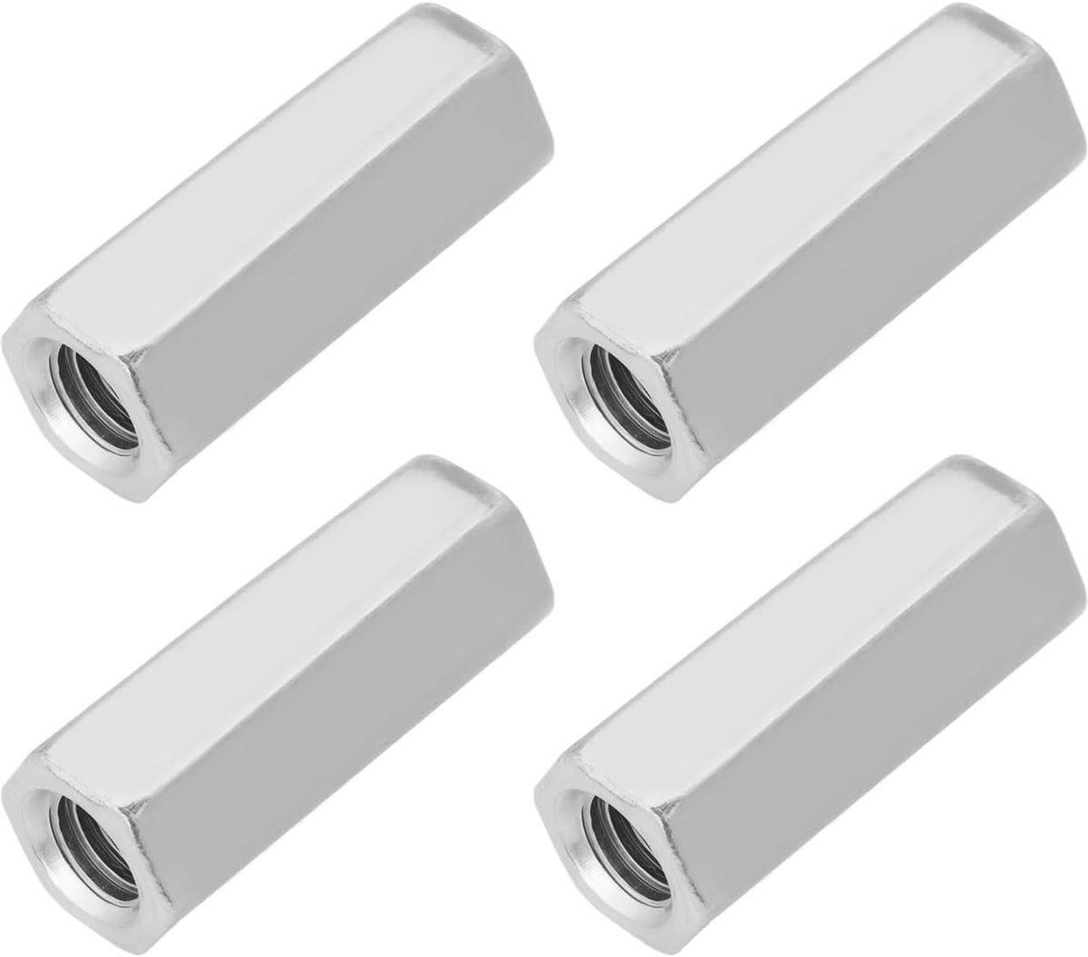 SnelShoppen - 4 Stuks M8 Rechtsdraaiende Spanner Moer 304 RVS Lange Zeskant Koppelmutter voor Huis en Kantoor Communicatie Apparatuur Zilver