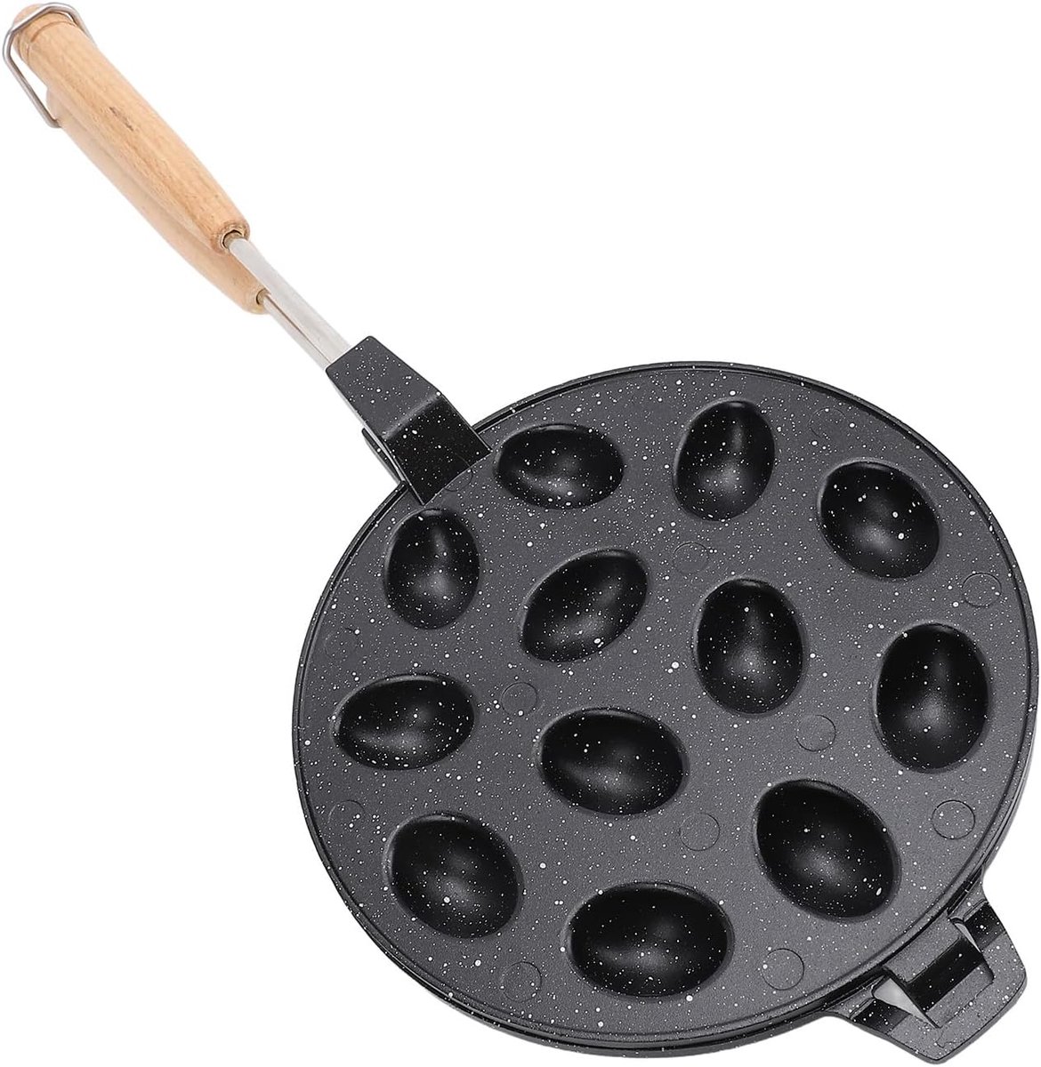 SnelShoppen - 12-Hole Walnoot Koekjesmaker, Aluminium Antiaanbak Cakevorm voor Koeken, met Houten Noten-Ei Wafel - Perfect voor Feesten en Gezellige G