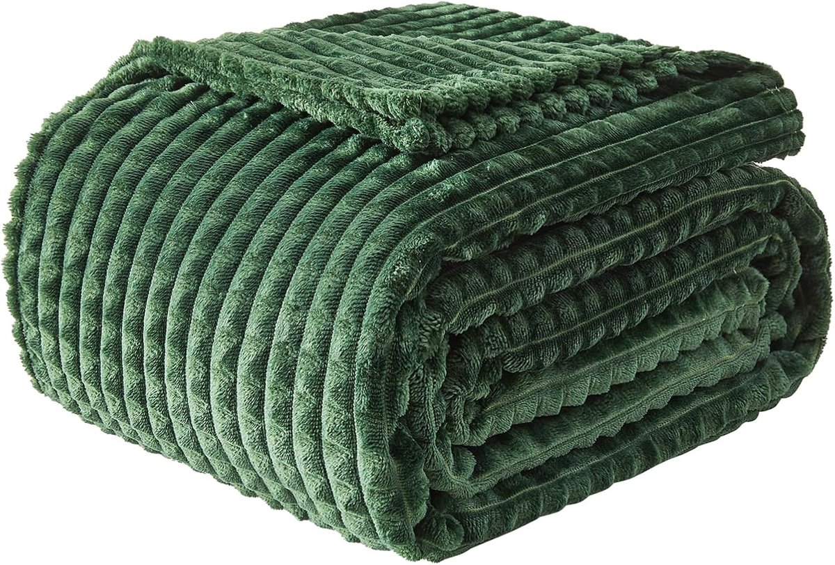 SnelShoppen - Fleece Dekentje Sofa Zacht Fluffy 3D Touch Ervaring Warm Cosy Bedsprei Veelzijdig Enkel Flanel Dekbed Bank Stoelen Donkergroen 130x150cm