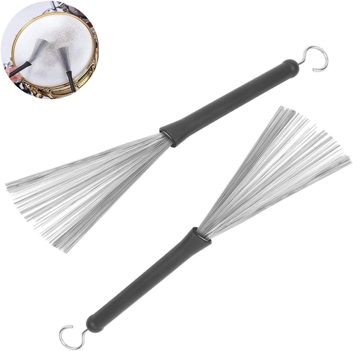 SnelShoppen - Drum Brush 2pcs Jazz Drumstok Borstels, Oplaadbare en Duurzame Metaal Borstels met Verstelbare Handgreep voor Drummen en Muziekoptredens