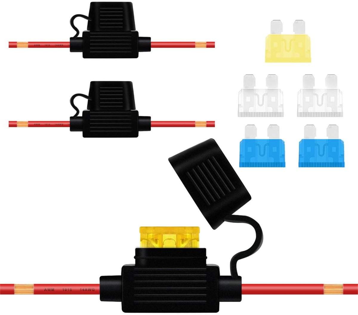 Fusehouder waterproof 12V 14 AWG - Inline met 6 standaard zekeringen - Hoogwaardige koper draad - ShopVlot