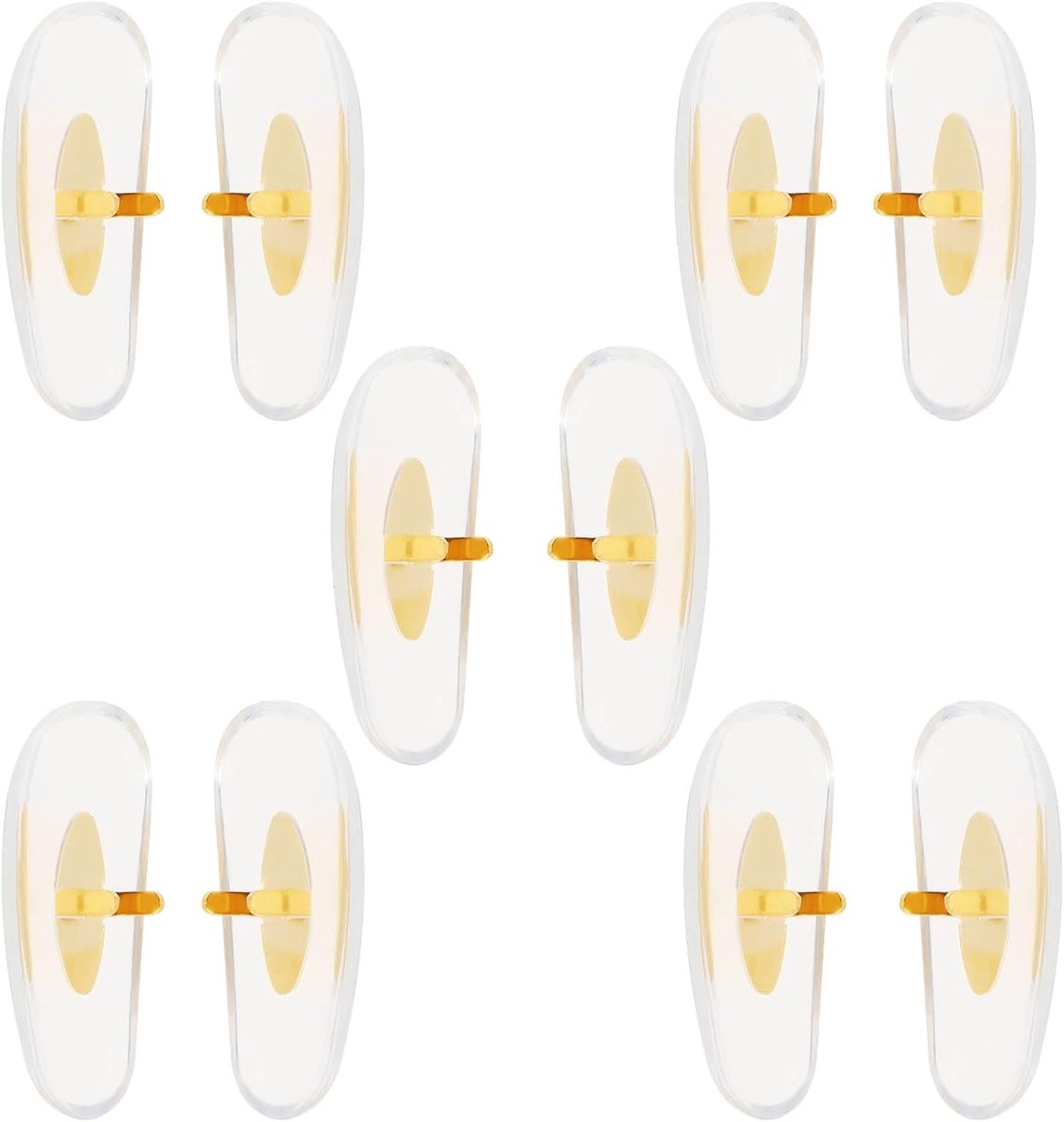 SnelShoppen - 5 Paar Vervangende Neuskussentjes 16mm voor Brillen - Silicone en Metaal, Geschikt voor Diverse Modellen, Transparant en Goud