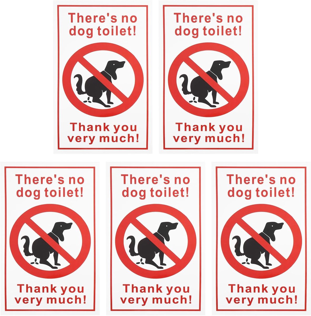 SnelShoppen - 5 Stuks PVC Toilet Stickers Geen Hond 250x150mm Waterdichte Stickers Voor Buiten En Binnen Gebruik - Opvallende Teken Voor Toiletten