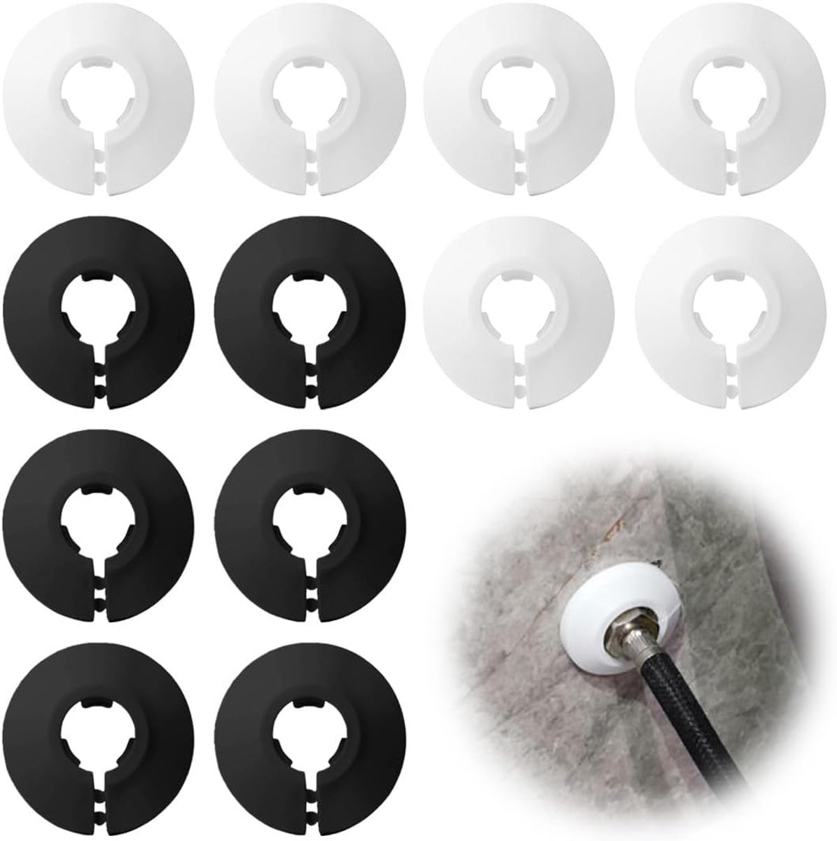 SnelShoppen - Set van 12 Radiator Covers, Radiator Rosettes, Radiator Buiskappen, Buiskraag voor 17mm Buistemperatuur, Kunststof Buiskraag voor Radiat