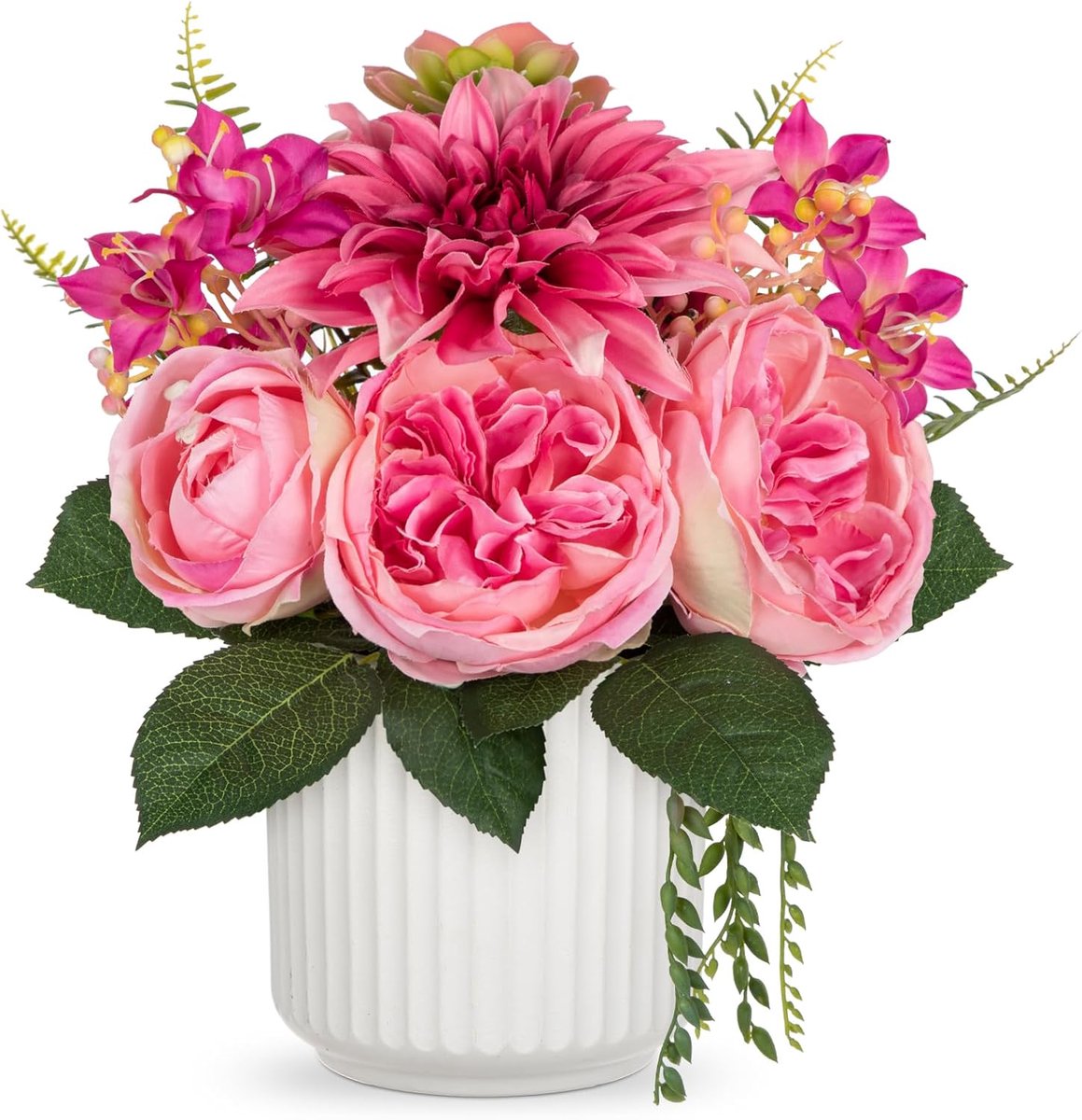 Oairse Artificial Dahlia with Ceramic Pot, Artificial Plants, Flowers, Decoration, Artificial Silk Flowers, Bouquet - ShopVlot