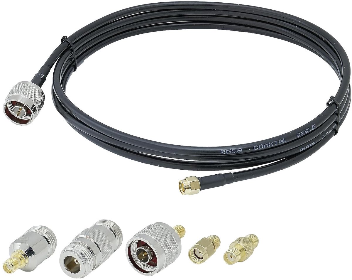 SnelShoppen - SMA Male naar N Male RG58 Coaxkabel 2M + 5 Stuks RF Coaxadapter SMA naar N Wifi Antenne Verlengkabel Kit voor Wifi 4G 5G LTE Antenne GPS