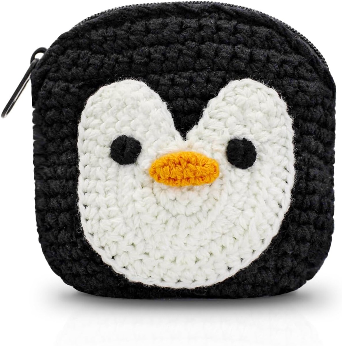 Small Crochet Purse, Small Penguin, Purse for Women and Girls, Handmade Coin Bag for Keys, Lipsticks, Changing, Black, cute