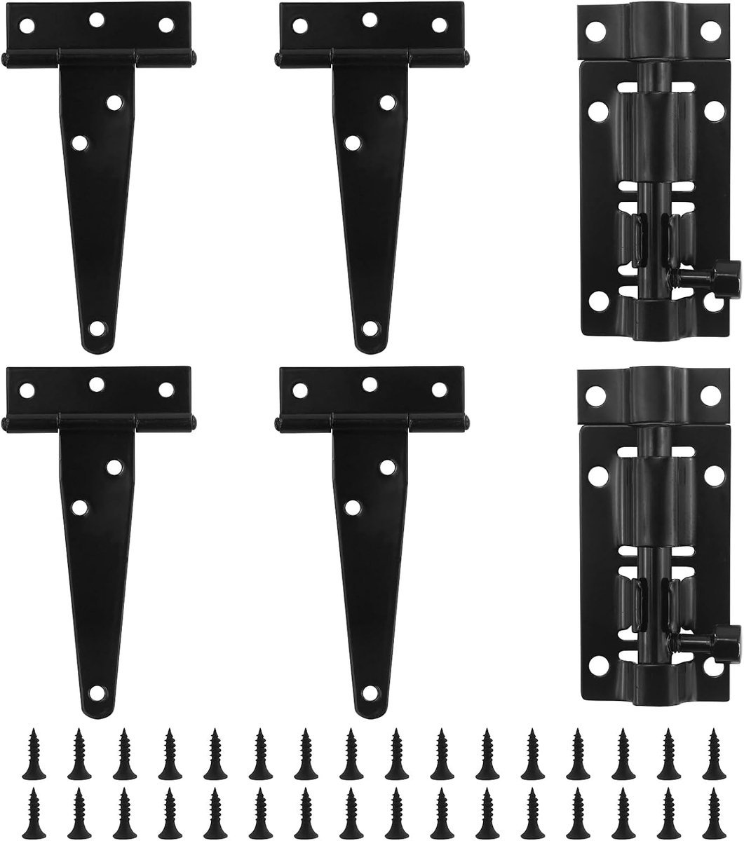SnelShoppen - 4 Stuks T-Hengsels, Zware T-Vormige Scharnieren, T-vormige Deurhengsels met 2 Deurhandvatten en Bijpassende Schroeven, Metaal T-Hengsels