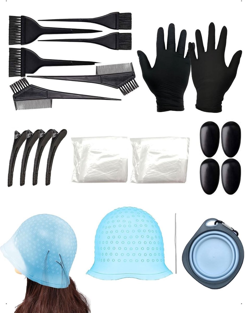 Complete Set van 20 Stuks voor Haarverf: Borstels, Accessoires, Kom, Handschoenen en Meer voor Thuisgebruik en Professionele Salons