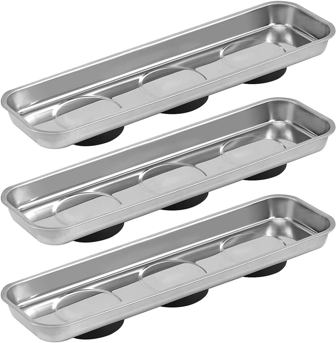 SnelShoppen - 3-delige Magnetische Gereedschap Tray 23 x 6 cm Roestvrij Staal Magnetische Kom voor Gereedschappen, Schroeven, Spijkers en Kleine Metaa