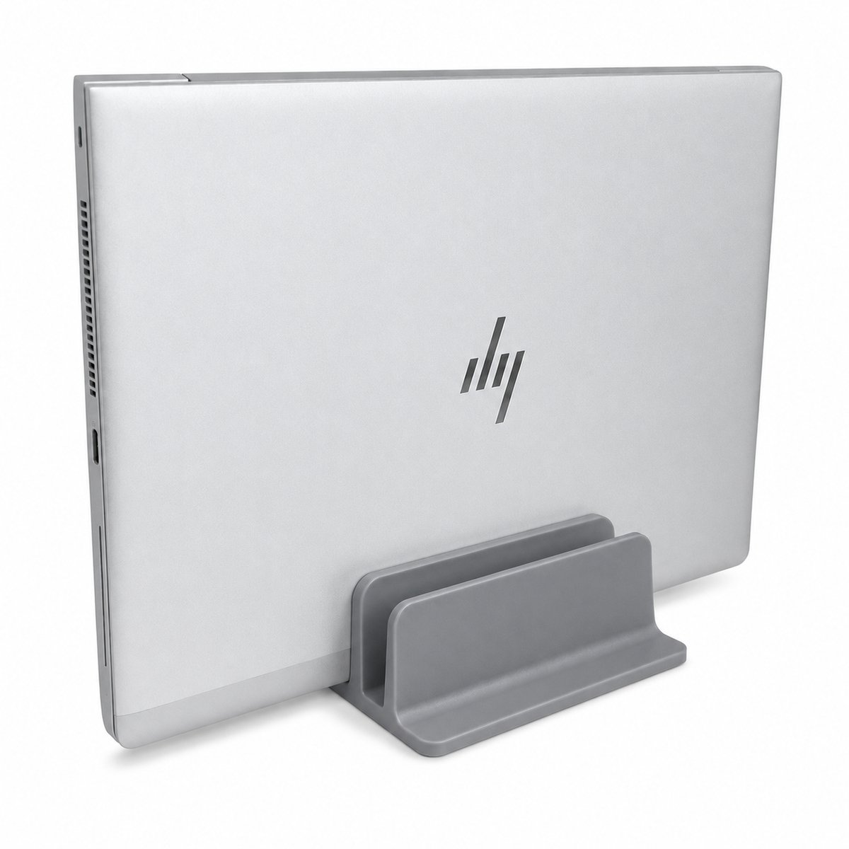 Laptop Standaard - Verticale Laptop Houder - Dubbele Laptop Standaard - Smartphone Houder - Bureau Organizer - 2x 28 Mm - Grijs - Voor MacBook, Laptop En Tablet - Ruimtebesparend - Minimalistisch Design - Bureau Accessoire