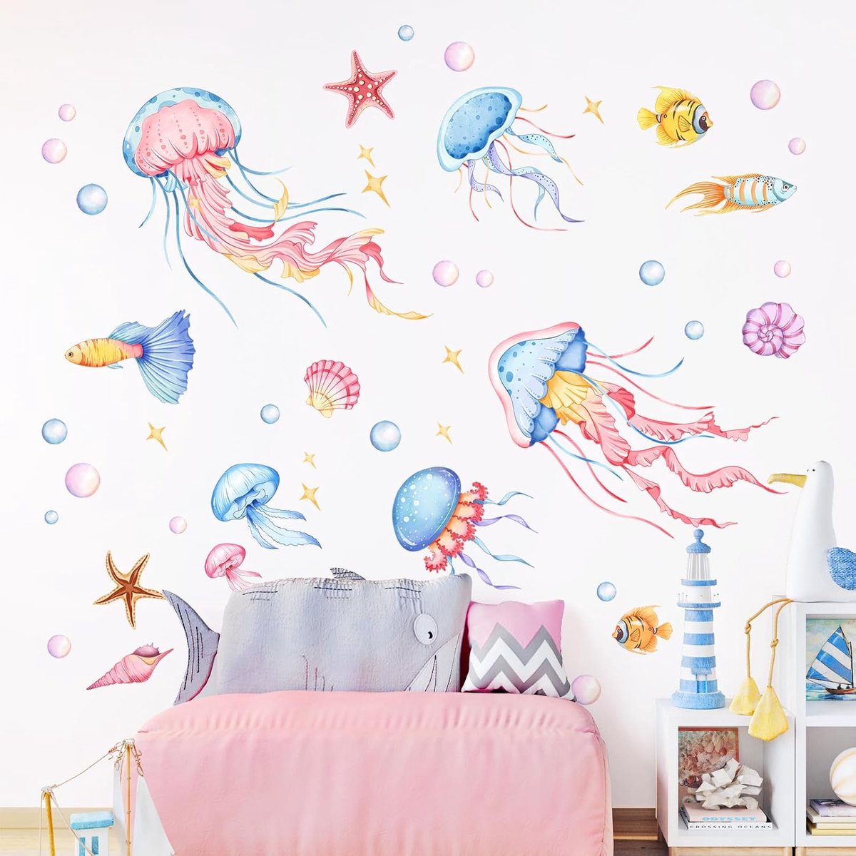 SnelShoppen - Watercolor Manta Ray Wandtattoo Zeewereld Leven Wandsticker Meisjes Jongenskamer Babykamer Wanddecoratie Vinyl Sticker
