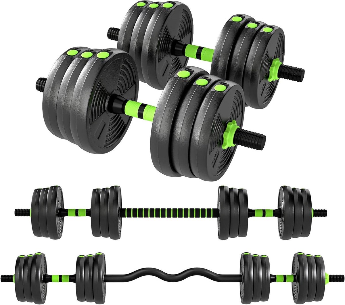 Halterset Verstelbaar - Krachtset Dumbell - Thuis Krachttraining - 3-in-1 Multifunctioneel - Tot 30 kg - Groen