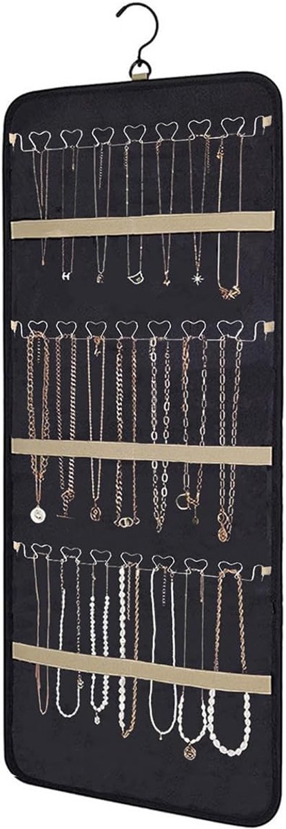 SnelShoppen - Dubbelzijdige Sieradenorganizer voor Oorbellen, Kettingen, Ringen en Armbanden met 48 Transparante Vakken en 3 Golvende Haken - Ideale S