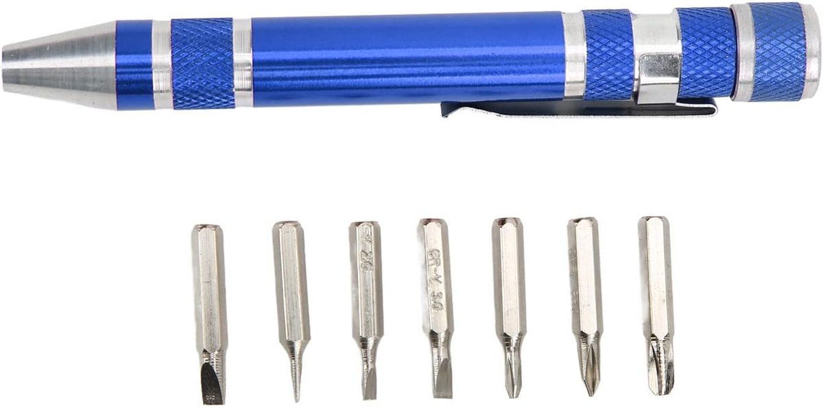 SnelShoppen - Pocket schroevendraaier mini magnetische schroevendraaier 8 in 1 hoge sterkte draagbare aluminium legering blauw voor klusjes, thuis, au