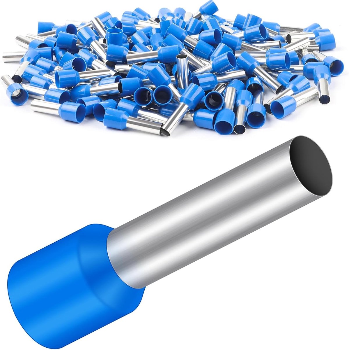 SnelShoppen - Pack van 150 Cord-End Ferrules, 16 mm², 18 mm Lang, Geïsoleerde PP Kabelmoffen, Assorted Koper, Getinning Blauw, Voor Elektriciteit en V
