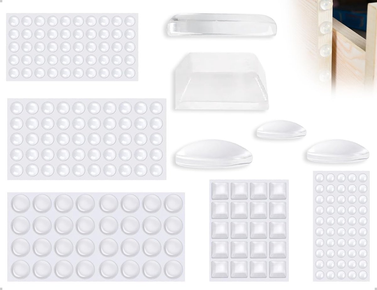 SnelShoppen - 202 Stuks Transparante Elastische Pads, Zelfklevende Dempenders, Schokabsorberende Stoppers, Voor Deur, Meubels, Glaspanelen, 5 Maten