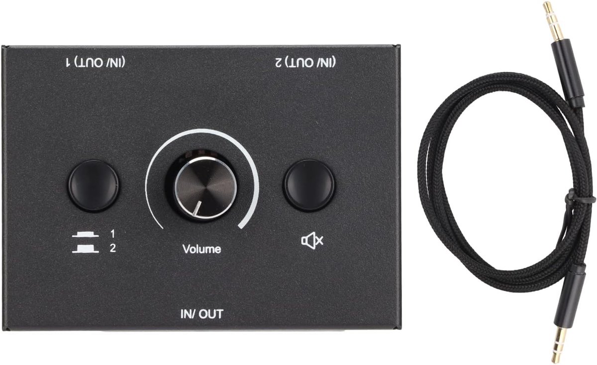 SnelShoppen - 3.5mm Audio Switcher 2 Ingang 1 Uitgang Splitter Box Aluminium voor Hoofdtelefoons, Speakers, Computers, Laptops - Compact en Lichtgewic