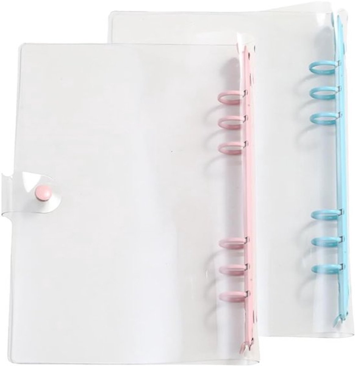 A5 Ringbanden Set van 2, Transparante PVC Mappen met 6 Ringen voor Notitieboek en Planner in Roze en Blauw
