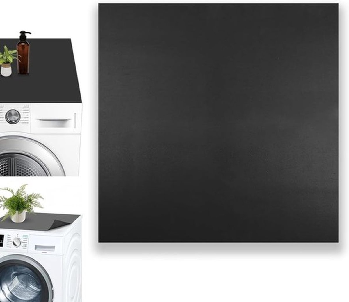 Zachte en op maat te snijden wasmachineafdekking 60 x 60 cm, antislip, universeel voor wasmachine en droger, zwart, ideaal voor badkamer en keuken
