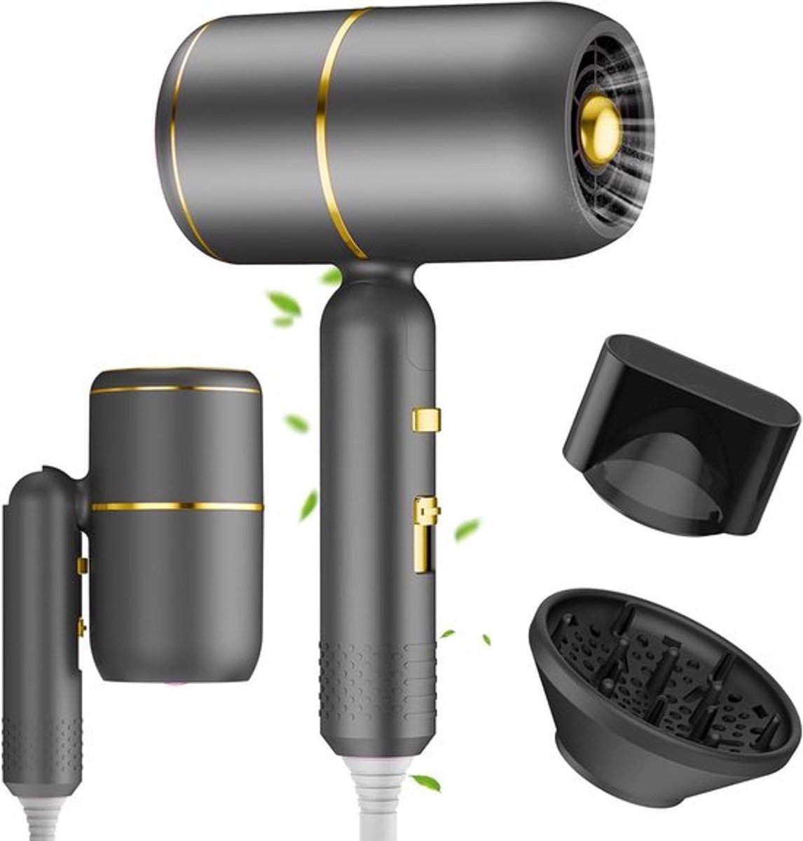 Haarföhn met ionentechnologie en AC-motor, 3 warmtestanden, 2 snelheden, diffuser en concentrator voor volumineus haar en styling