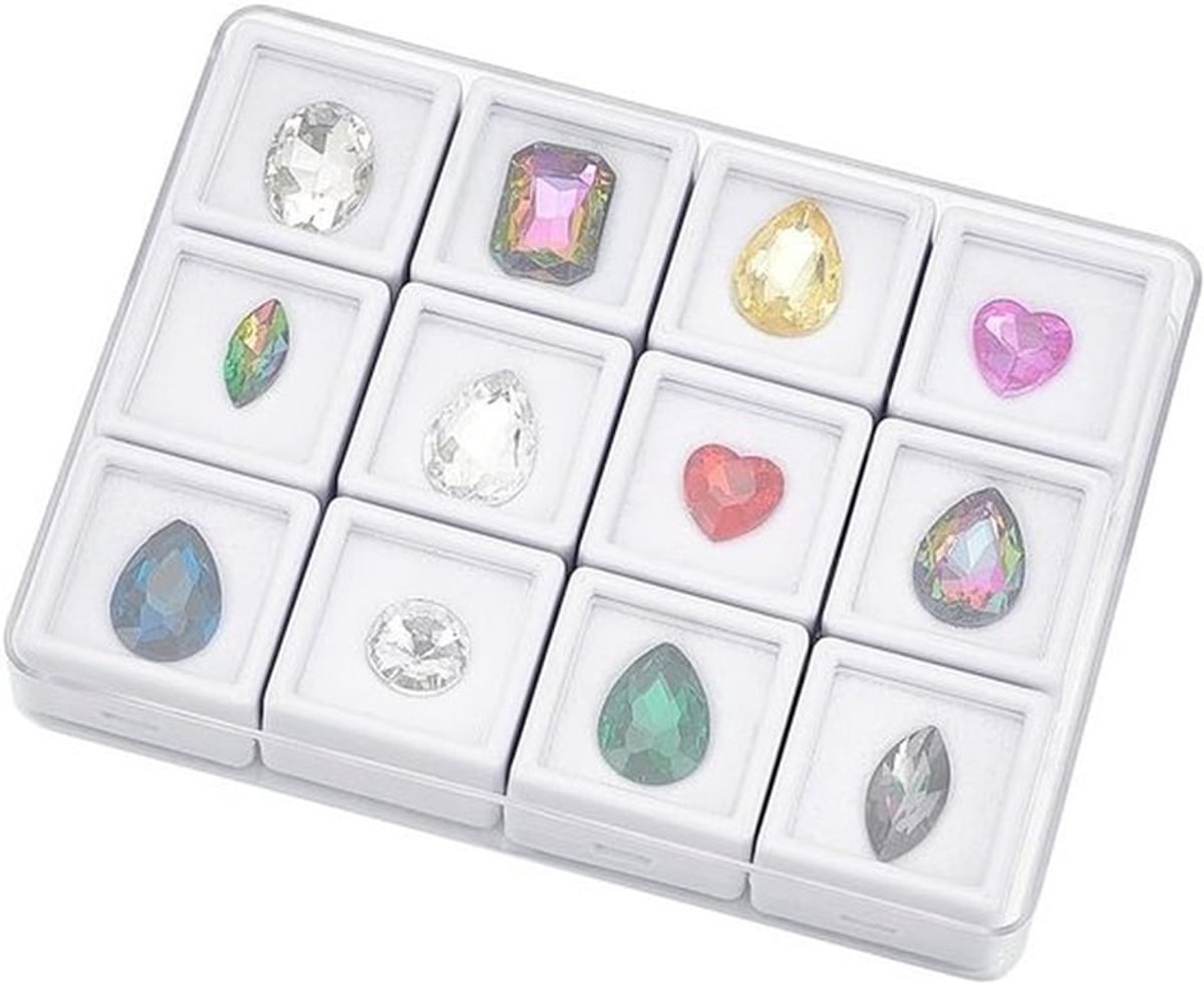 12 Vierkante Opbergdozen voor Edelstenen met Draagcase 9.5 x 12.5 x 2 cm - Perfect voor Collectie, Display en Organisatie van Diamanten en Rhinestones