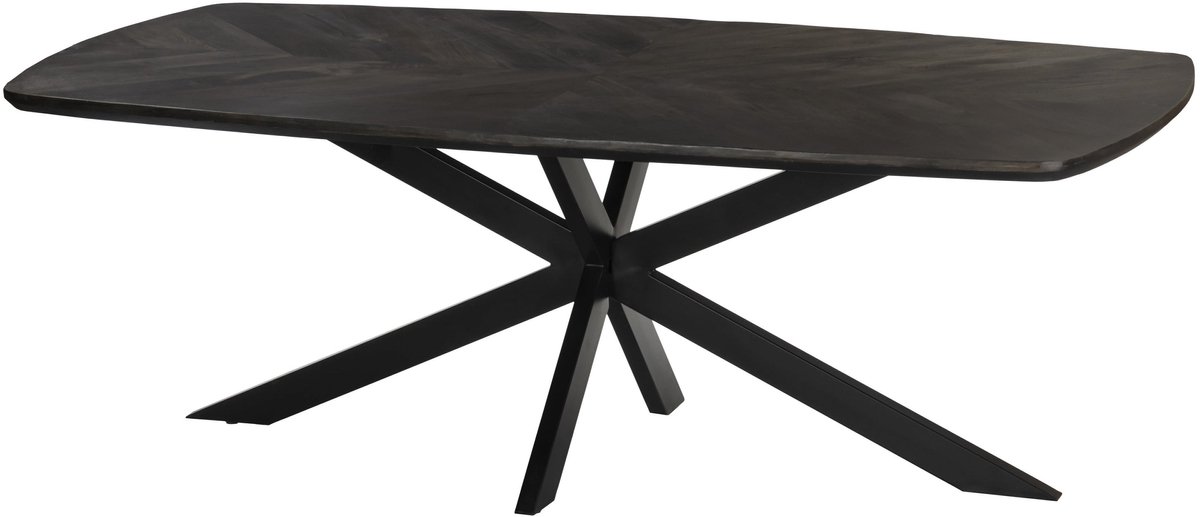 Eettafel deens ovaal mangohout 220cm Bali walnoot bruin ovale industriële tafel duurzaam mango eetkamertafel hongaarse punt