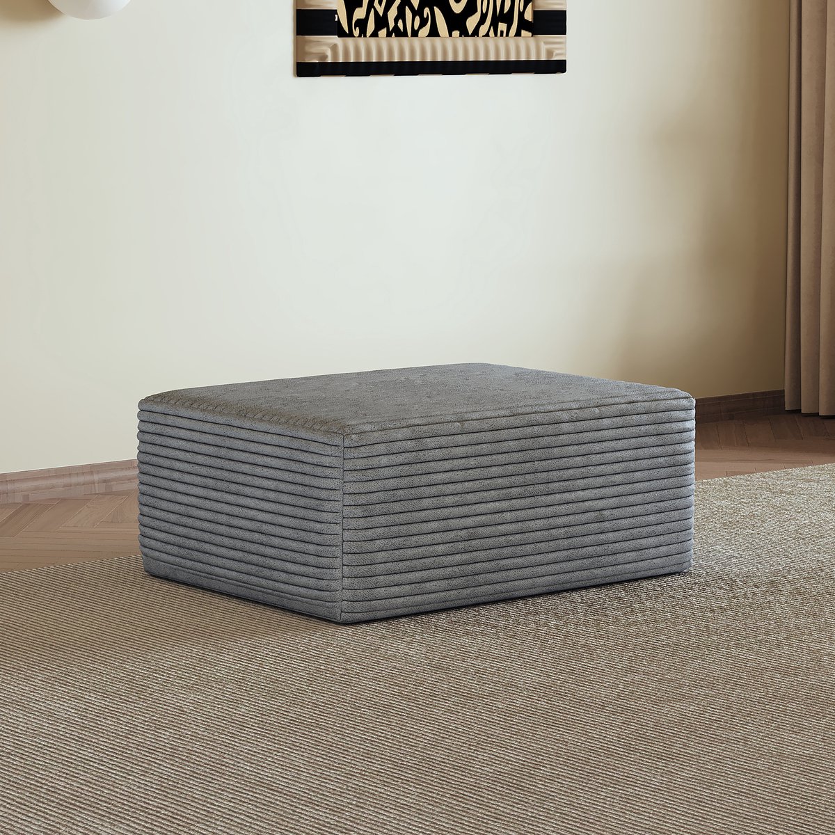 MIVRAY Poef 70 x 95 x 40 cm - Zachte Ribstof - Rechthoekig Design Voor Woonkamer En Slaapkamer - Zonder Montage - Grijs