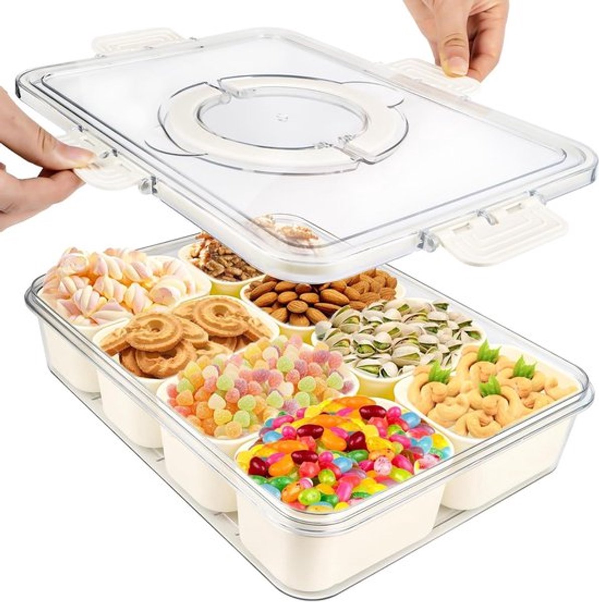 Snack Box met Compartimenten en Deksel, Herbruikbare Snack Organizer voor Snacks, Noten, Snoep en Fruit, Ideaal voor Feestjes en Picknicks