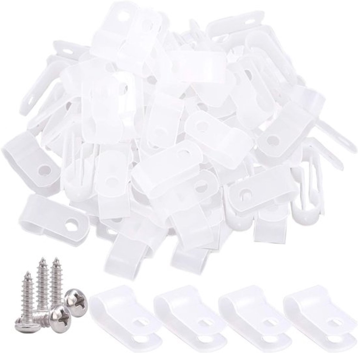 120 Stuks 1/4 Inch Witte Nylon Schroefbevestiging R-Type Kabelclip met Schroeven voor Draad, Kabel en Buizen