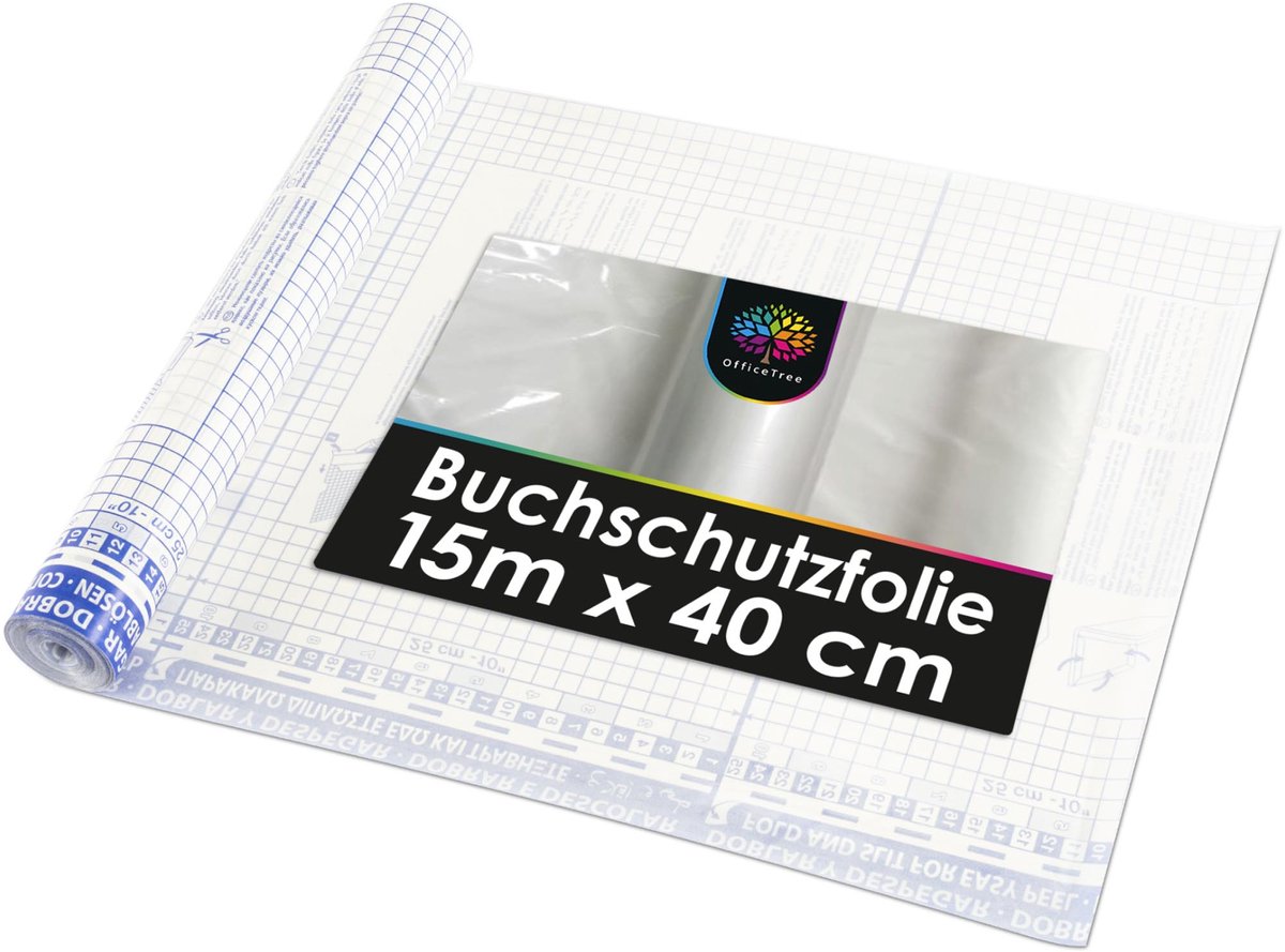 OfficeTree Buchschutzfolie Selbstklebend Transparent 15m x 40cm 60 μ Stark