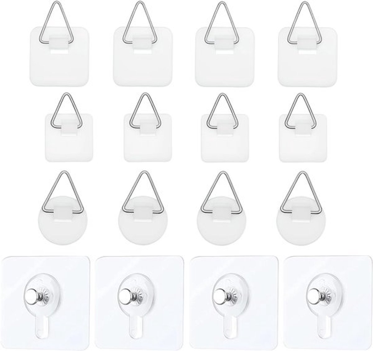 Set van 16 Zelfklevende Wandhaken voor Foto's en Kunstwerken - Drukloze Bevestiging, Onzichtbare Hangers voor Makkelijk Ophangen en Decoratie