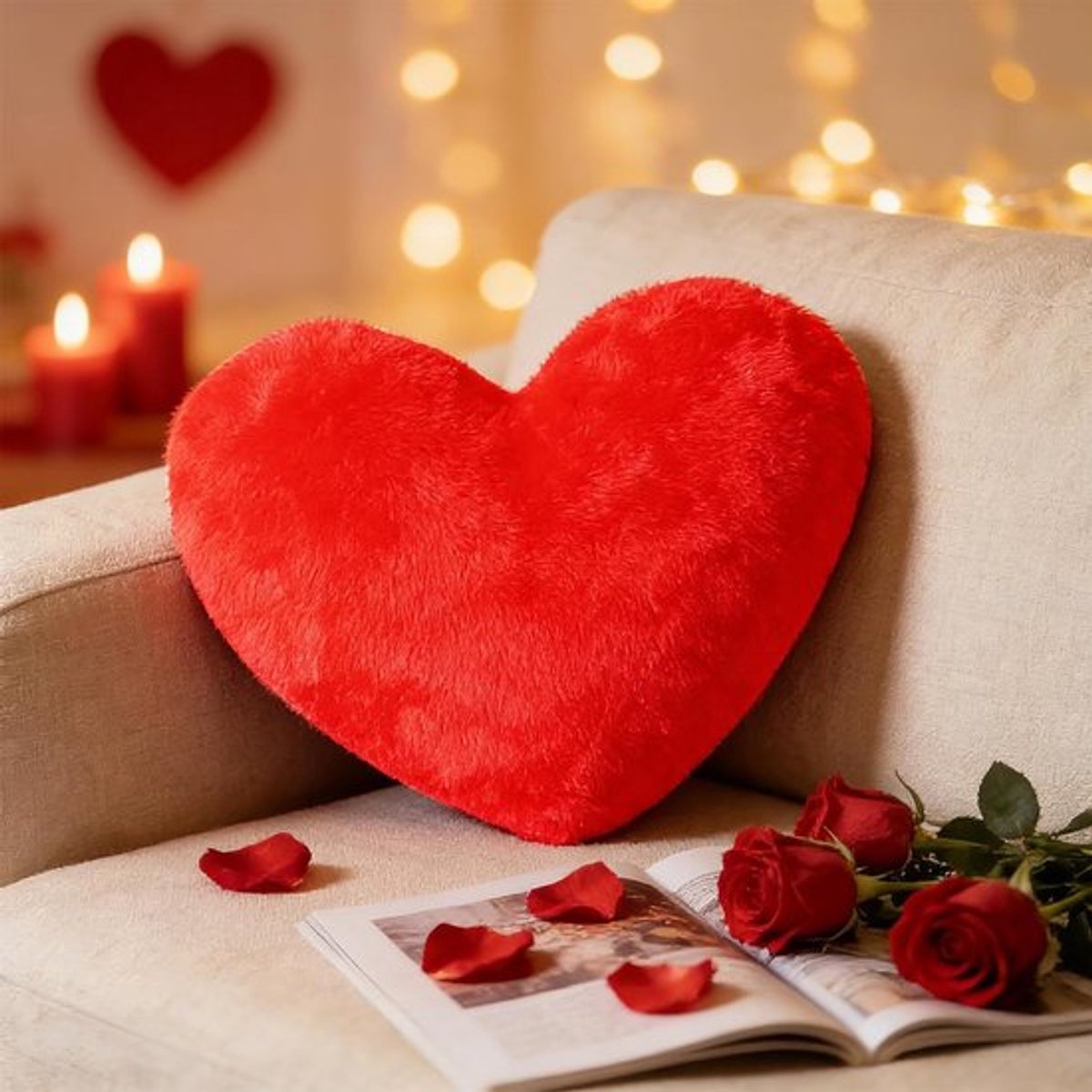 Schattig Hartvormig Kussen 46 x 36 cm - Zacht Pluche Decoratiekussen voor Woonkamer en Slaapkamer, Perfect voor Liefde en Comfort