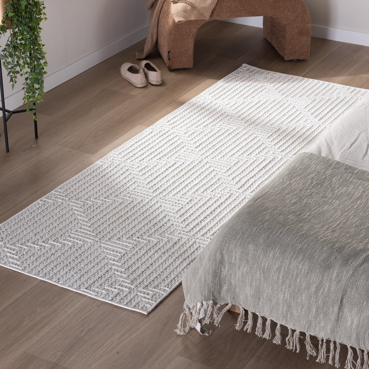 Studio Clarice Loper vloerkleed - Hidde 3D Lines Wit - 80x200cm